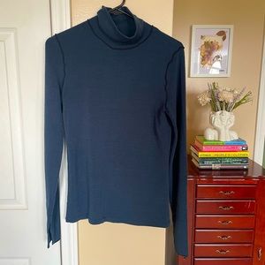 Something Navy Navy Turtleneck with Black Piping and Flair Sleeves size Small